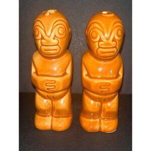 Vintage Trader Vics Tiki Salt & Pepper Shakers Ceramic Orange Hut Party Decor